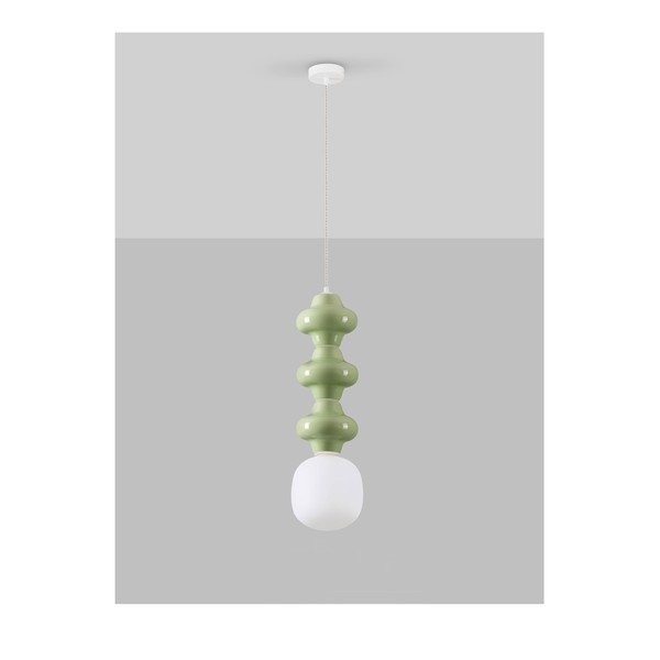 Biała/jasnozielona lampa wisząca ceramiczna ze szklanym kloszem ø 18 cm Clio – Nova Luce-image-3