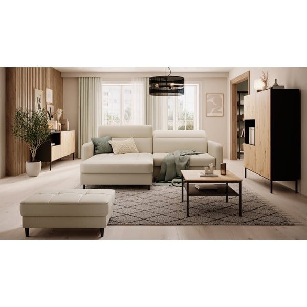 Beżowy aksamitny rozkładany/ze schowkiem narożnik (lewostronny/z szezlongiem) Gomsi – ELTAP-image-1