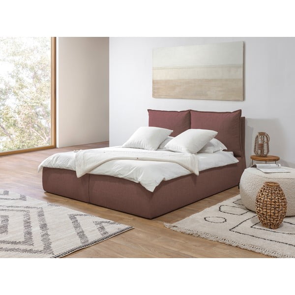 Różowe tapicerowane łóżko dwuosobowe ze schowkiem i stelażem 160x200 cm Garance – Bobochic Paris-image-4