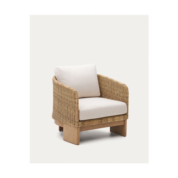 Beżowo-naturalny drewniany/ze sztucznego rattanu fotel ogrodowy Xoriguer – Kave Home-image-1