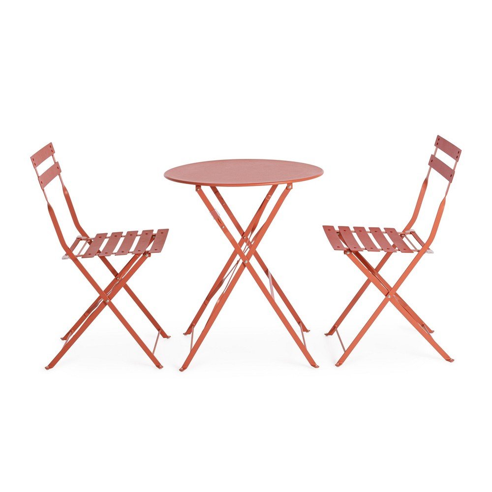 Stalowy zestaw mebli ogrodowych w kolorze terakoty dla 2 osób Austin – Bizzotto