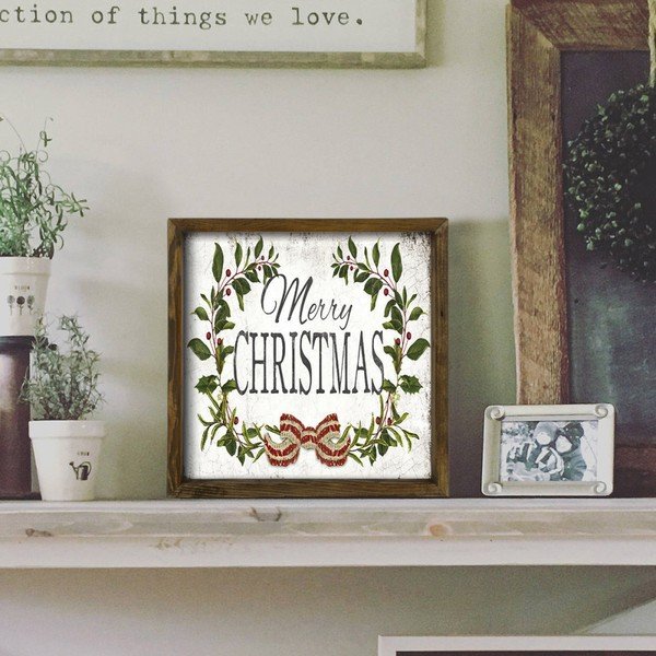 Obraz w ramie z drewna sosnowego Christmas Leaf, 34x34 cm-image-1