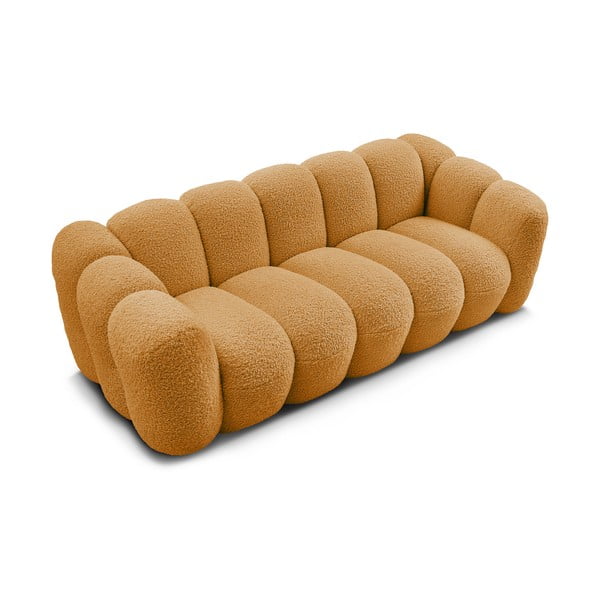 Musztardowa sofa z materiału bouclé 232 cm Hippolyte – Bobochic Paris-image-4