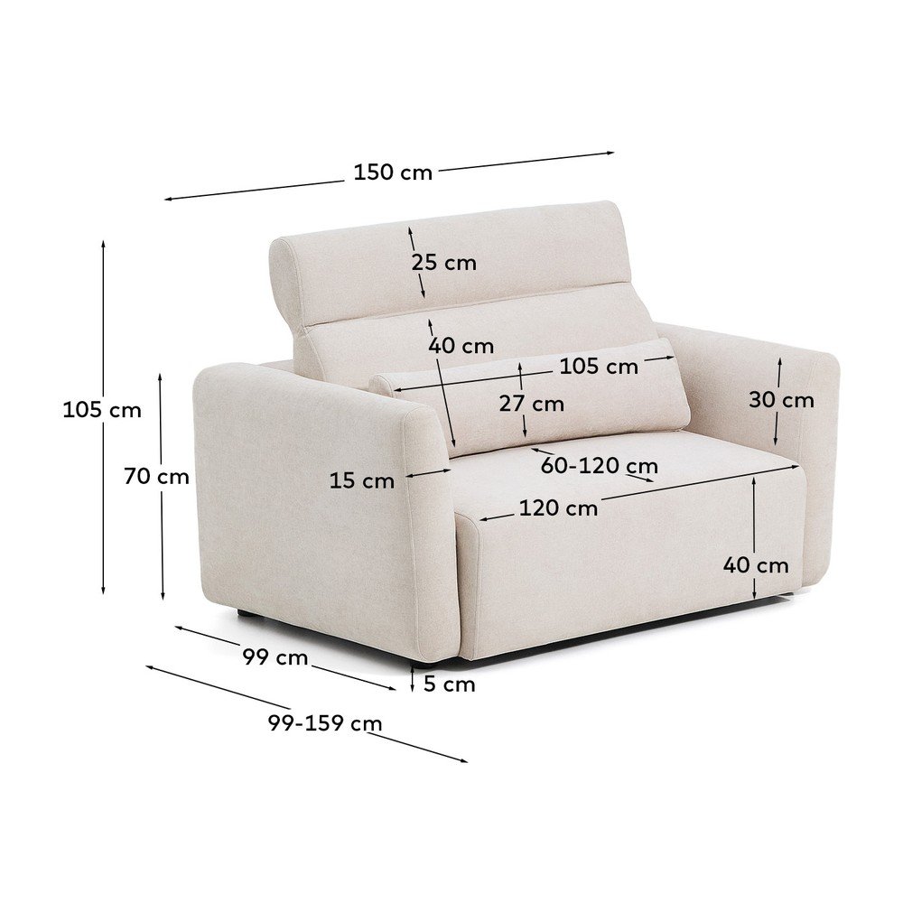 Beżowa częściowo rozkładana sofa z tkaniny szenilowej z szezlongiem 180 cm Lares – Kave Home (zdjęcie 8)