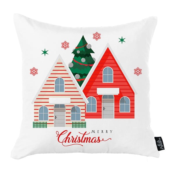 Biała poszewka na poduszkę ze świątecznym motywem Mike & Co. NEW YORK Honey Christmas House, 45x45 cm