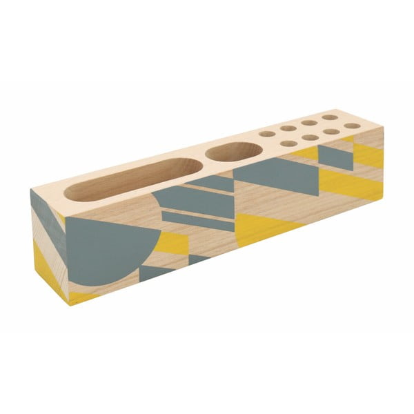 Żółte etui na długopisy z drewna bukowego Portico Designs Geometrico