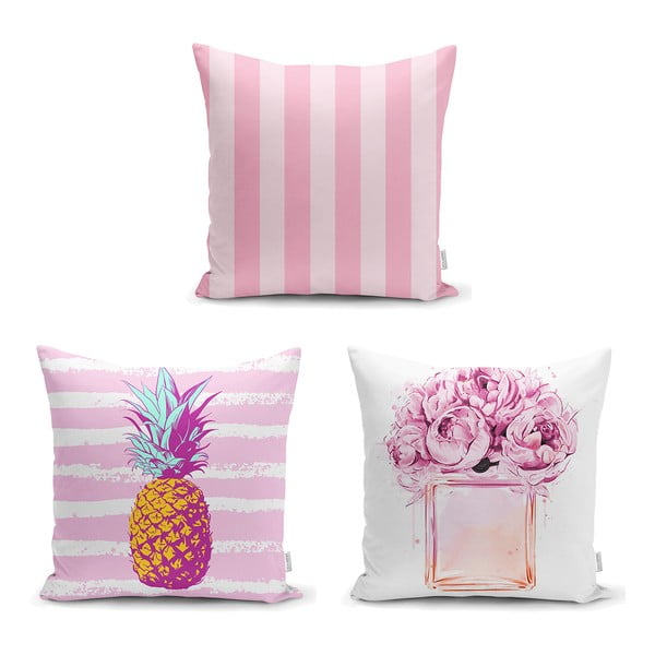 Zestaw 3 poszewek na poduszki Minimalist Cushion Covers Pink Striped, 45x45 cm