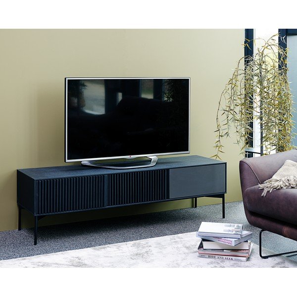 Czarna szafka pod TV z drewna dębowego i metalową konstrukcją Canett Oxford, szer. 160 cm-image-1