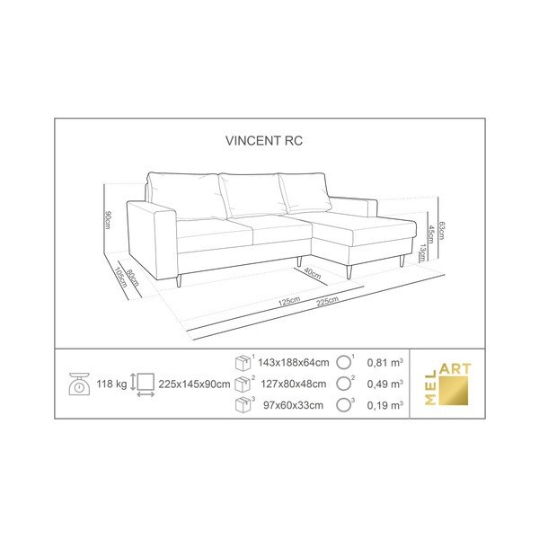 Turkusowa sofa rozkładana z szezlongiem po prawej stronie Mazzini Sofas Iris-image-3
