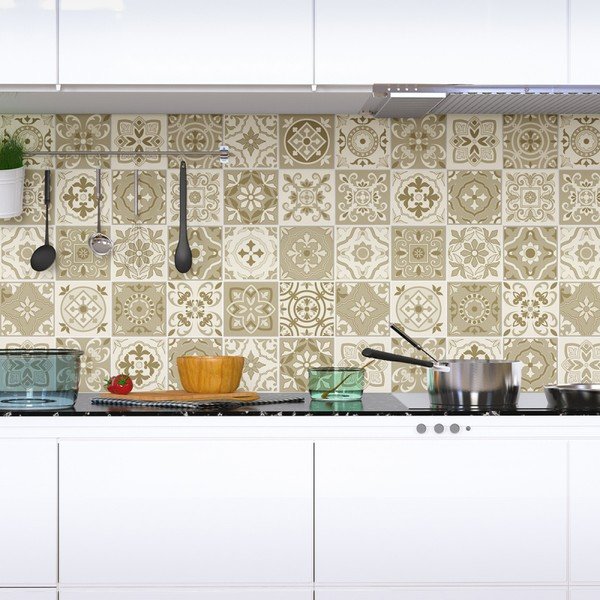 Zestaw 60 naklejek ściennych Ambiance Wall Decal Cement Tiles Fortunato, 15x15 cm-image-1