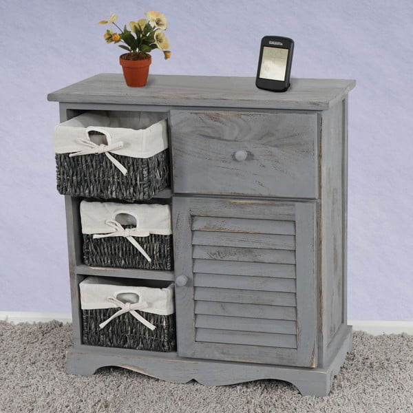 Komoda z koszykami i szufladą Shabby, szara-image-1