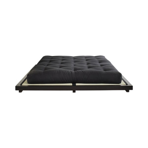 Łóżko dwuosobowe z drewna sosnowego z materacem a tatami Karup Design Dock Comfort Mat Black/Black, 160x200cm
