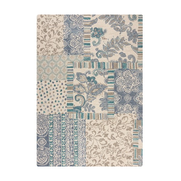 Niebiesko-beżowy wełniany dywan tkany ręcznie 120x170 cm Eloise Patchwork – Flair Rugs