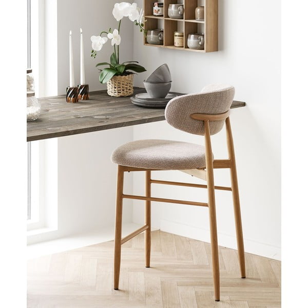 Beżowy/w naturalnym kolorze tapicerowany hoker (wysokość siedziska 65 cm) Levanto – House Nordic-image-1