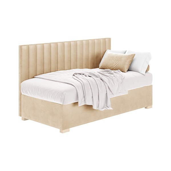Beżowe łóżko dziecięce ze schowkiem i materacem 90x200 cm Chill – Ghado-image-3