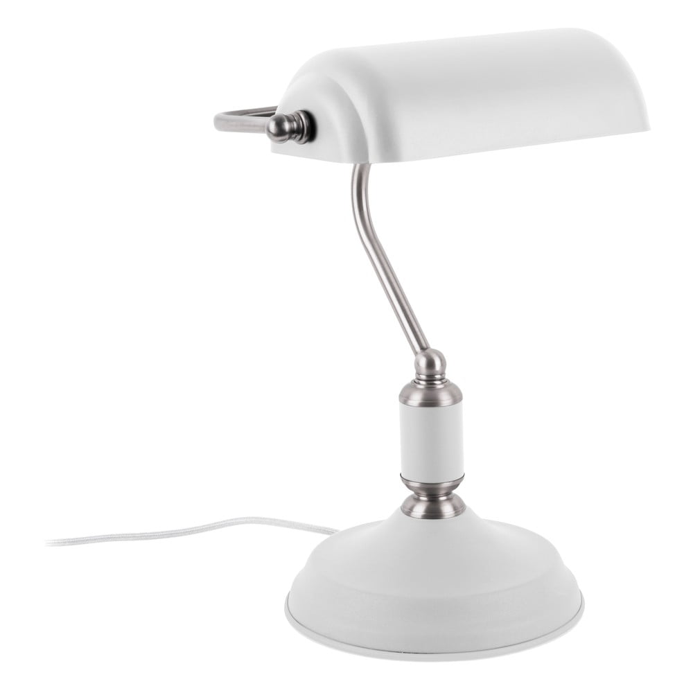 Biała lampa stołowa z detalami w kolorze srebra Leitmotiv Bank