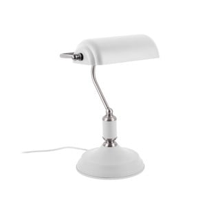 Biała lampa stołowa z detalami w kolorze srebra Leitmotiv Bank