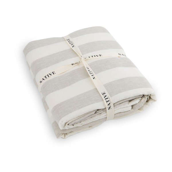 Jasnoszaro-kremowa lniana pościel dwuosobowa 200x200 cm Natural Stripes – Native Natural-image-3
