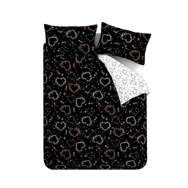 Czarno-biała pościel dwuosobowa 200x200 cm Cosmic Hearts and Stars – Catherine Lansfield-image-2