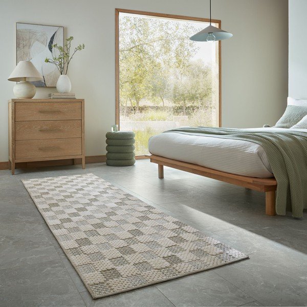 Zielony chodnik z mieszanki bawełny odpowiedni do prania 80x230 cm Muted Checkerboard – Flair Rugs-image-1