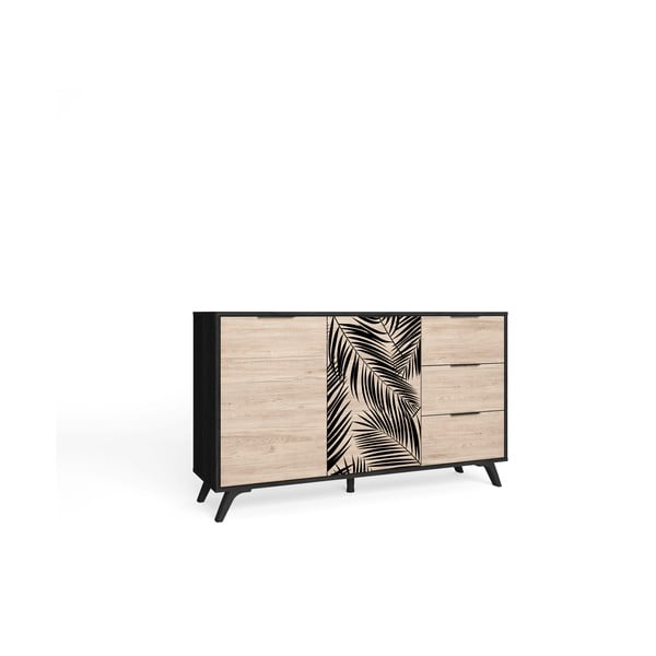 Czarna niska komoda w dekorze dębu 136x81 cm Palmera – Marckeric-image-2