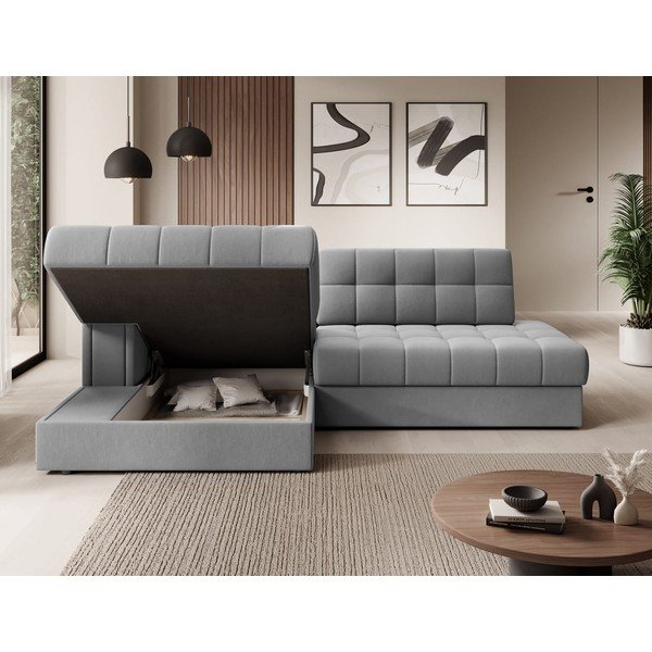 Szary aksamitny rozkładany narożnik (lewostronny/z szezlongiem) Blezalt – ELTAP-image-3