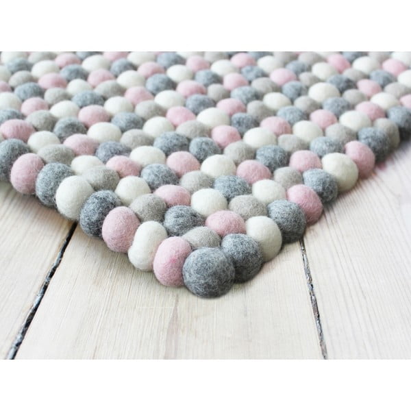 Różowo-szary wełniany dywan kulkowy Wooldot Ball Rugs, 120x180 cm