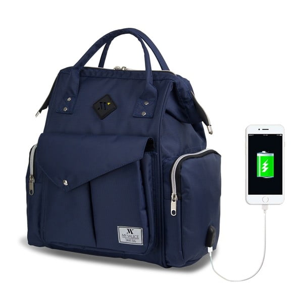 Ciemnoniebieski plecak dla mam z USB My Valice HAPPY MOM Baby Care Backpack