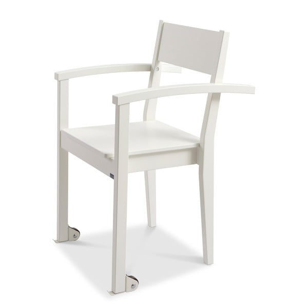 Białe krzesło wykonane ręcznie z litego drewna brzozowego na kółkach Kiteen Joki