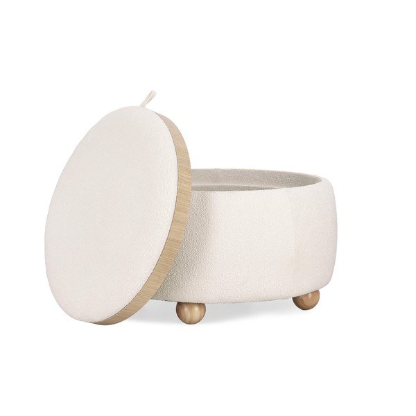 Kremowy puf z materiału bouclé Irisha – Bizzotto-image-3