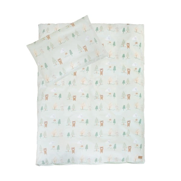 Jasnozielona bawełniana pościel dziecięca do łóżeczka 100x135 cm Woodland Buddies – Roba-image-2