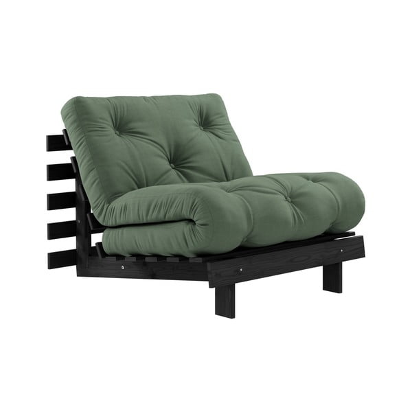 Fotel rozkładany z zielonym obiciem Karup Design Roots Black/Olive Green