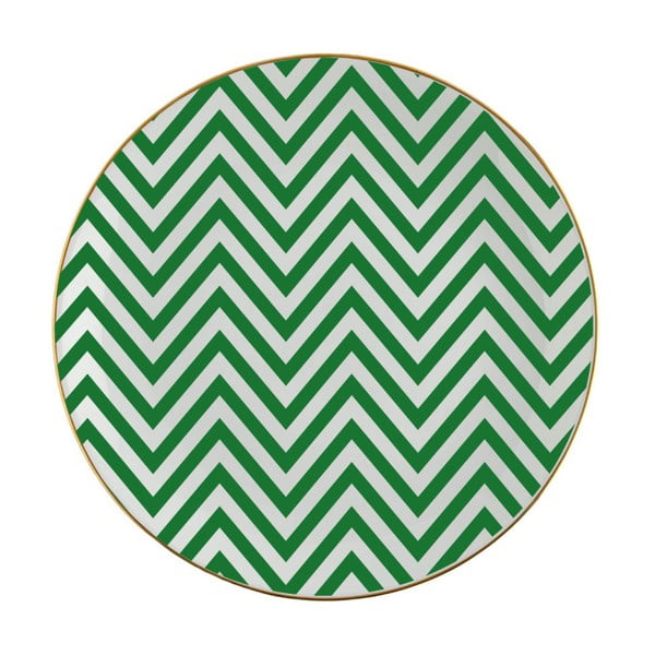 Zielono-biały talerz porcelanowy Vivas Zig Zag, Ø 23 cm