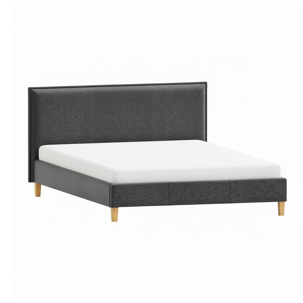 Ciemnoszare tapicerowane łóżko dwuosobowe ze stelażem 140x200 cm Tina – Ropez