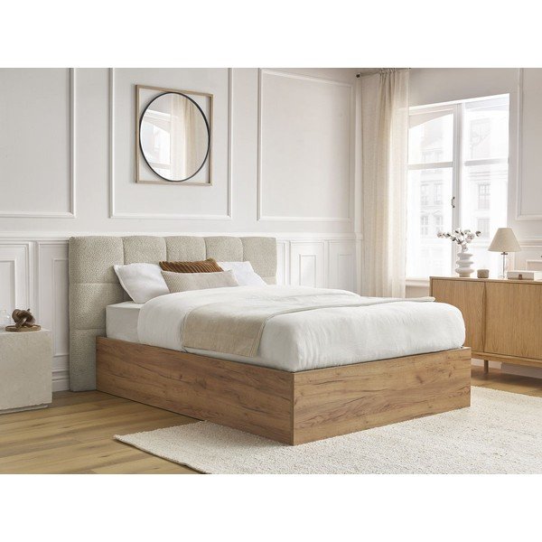 Beżowe tapicerowane tapicerowane/z płyty wiórowej łóżko dwuosobowe ze schowkiem ze stelażem 160x200 cm Kumo – Bobochic Paris-image-2