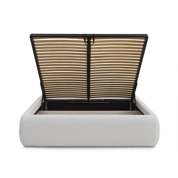 Jasnoszare tapicerowane łóżko dwuosobowe bez zagłówka ze schowkiem i stelażem 160x200 cm Inera – Bobochic Paris-image-4