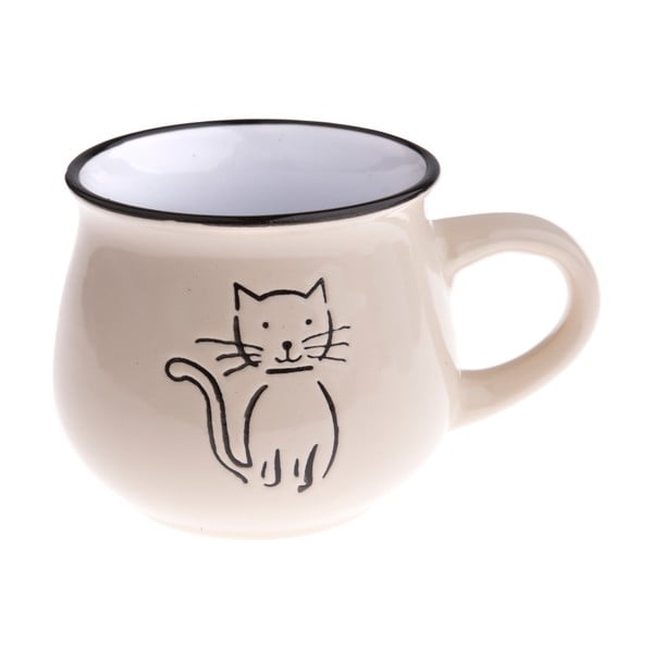Beżowy ceramiczny kubek z rysunkiem kota Dakls, obj. 0,2 l