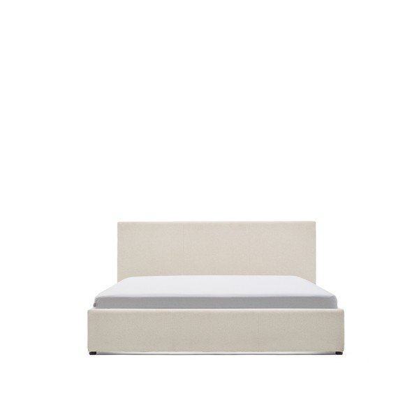 Beżowe tapicerowane łóżko dwuosobowe ze schowkiem ze stelażem 160x200 cm Nahiri – Kave Home-image-4