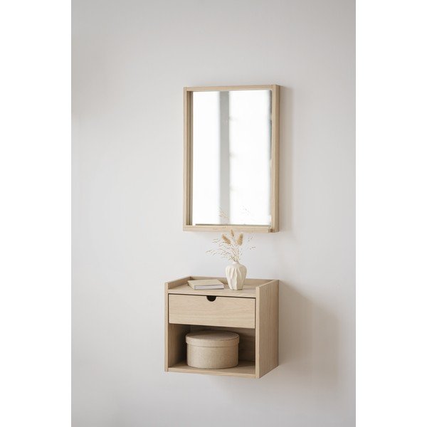 Naturalna szafka nocna z litego drewna dębowego wisząca/z półką Hillmond – Rowico-image-1