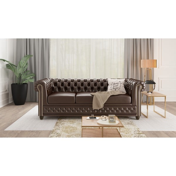 Ciemnobrązowa sofa z imitacji skóry 203 cm York – Ropez-image-1