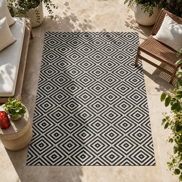 Czarno-biały chodnik odpowiedni na zewnątrz NORTHRUGS Karo, 80x200 cm-image-1