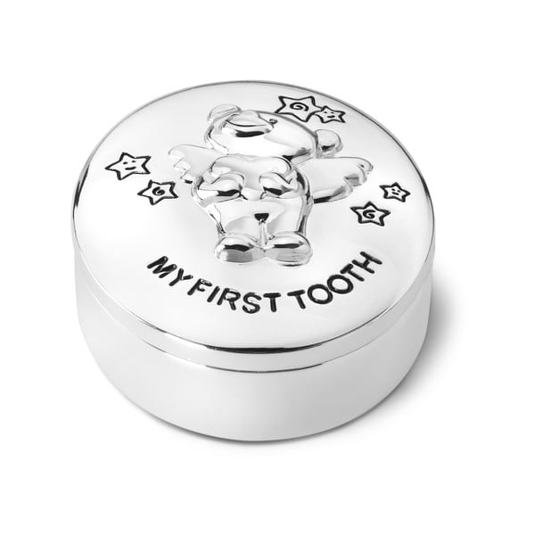 Metalowa szkatułka na pierwszy mleczny ząbek w kolorze srebra z połyskiem ø 5,5x2 cm Twinkle – Zilverstad-image-1