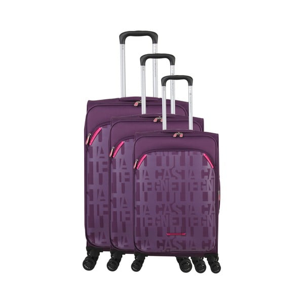 Zestaw 3 fioletowych walizek z 4 kółkami Lulucastagnette Bellatrice