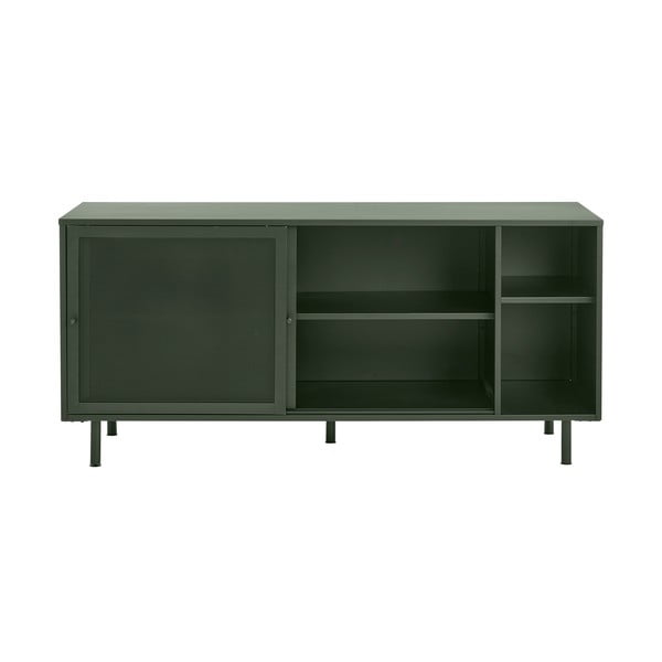 Ciemnozielona metalowa niska komoda z drzwiami przesuwnymi 160x75 cm Veep – Unique Furniture-image-1