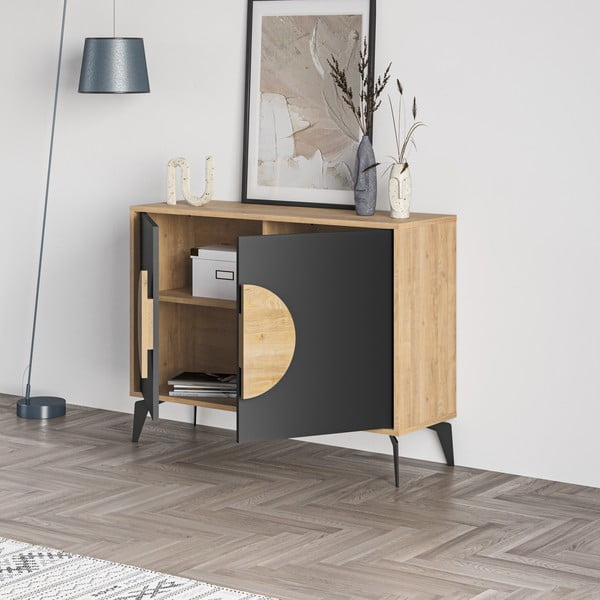 Czarna niska komoda w dekorze dębu 110x82 cm Vae – Marckeric-image-4