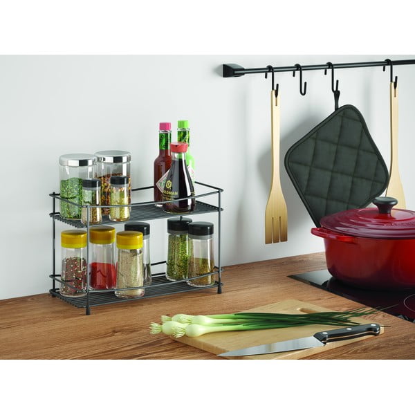 Czarna dwupoziomowa półka na przyprawy Metaltex Lava-image-1
