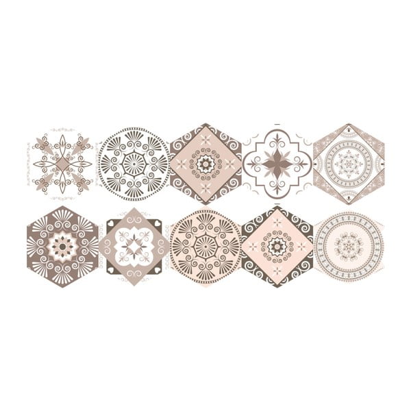 Zestaw 10 naklejek na podłogę Ambiance Floor Stickers Hexagons Cornalina, 40x90 cm