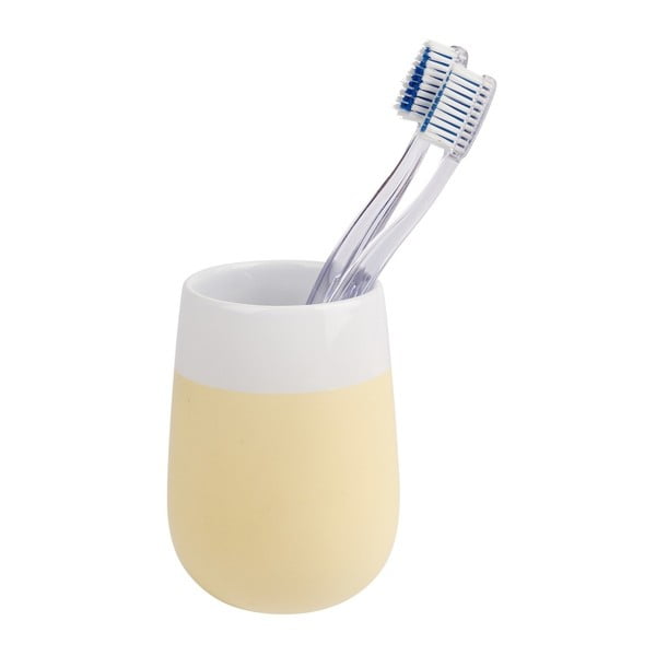 Żółto-biały kubek ceramiczny na szczoteczki do zębów Wenko Matta