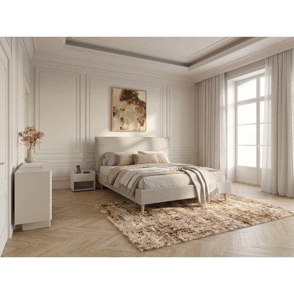 Beżowe tapicerowane łóżko dwuosobowe ze stelażem 180x200 cm Sary – Bobochic Paris-image-1