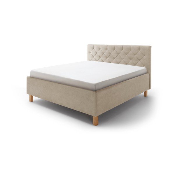 Beżowe tapicerowane łóżko dwuosobowe ze schowkiem ze stelażem 160x200 cm San Remo – Meise Möbel